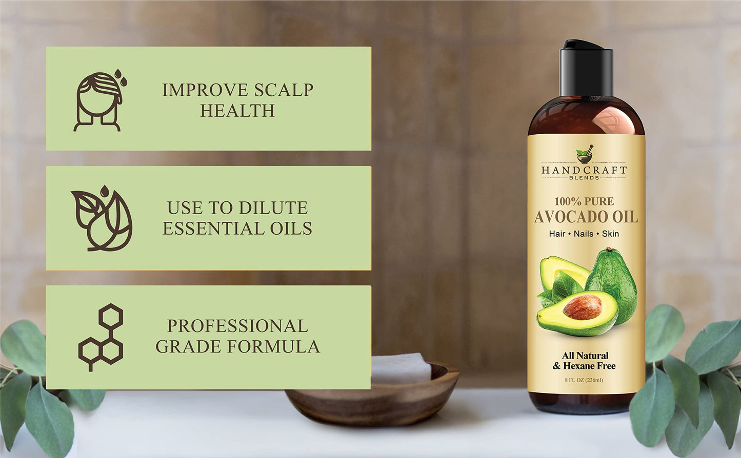 Handcraft Blends Avocado Oil - Cold-Pressed 8oz | Pure Carrier Oil for Skin & Hair