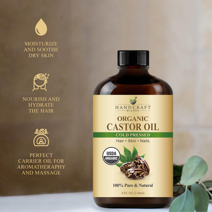 Handcraft Blends Cold-Pressed Organic Castor Oil 4 Oz - Pure & Natural