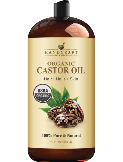 Handcraft Blends Organic Castor Oil 28 Fl Oz - 100% Pure & Natural, Expeller-Pressed, Hexane-Free