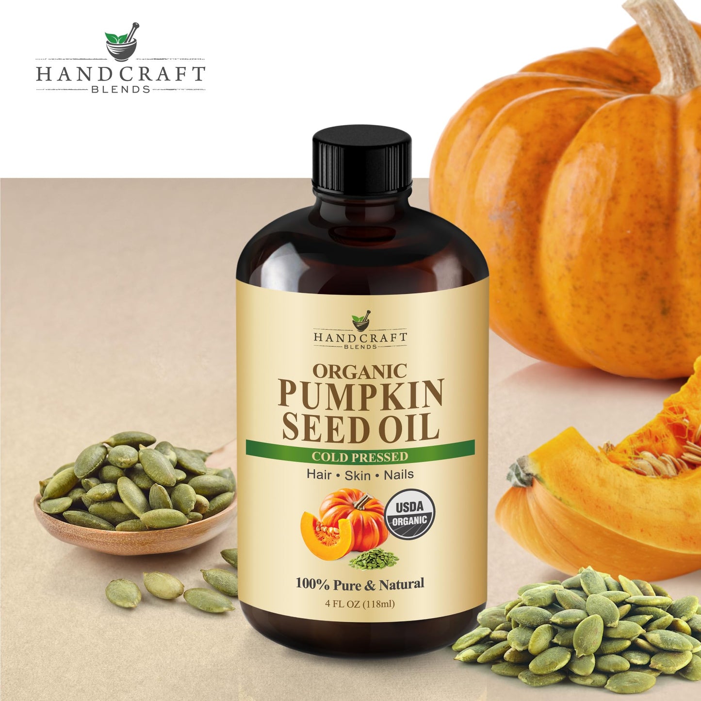 Handcraft Blends Cold-Pressed Organic Pumpkin Seed Oil – 4 Fl Oz (Pack of 3) – 100% Pure Carrier Oil for Hair, Skin, Nails & Massage
