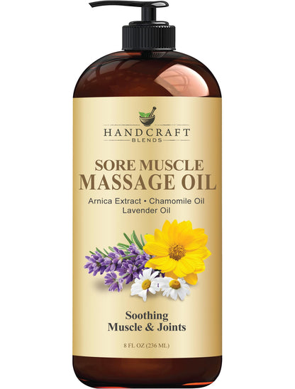 Handcraft Blends Sore Muscle Massage Oil 8oz – Arnica, Chamomile, Lavender & Peppermint