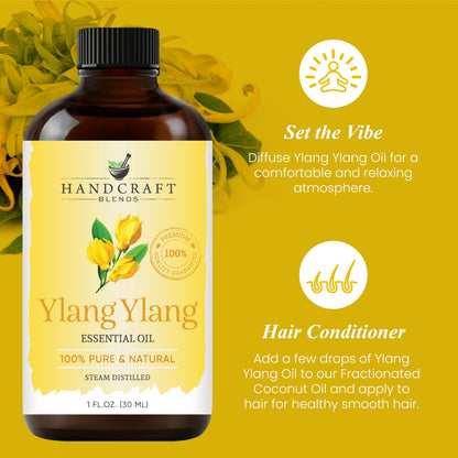 Handcraft Blends Ylang Ylang Essential Oil – 1 Fl Oz | 100% Pure & Natural | Premium Grade for Diffuser, Aromatherapy, Skin, Massage, Candle & Soap Making