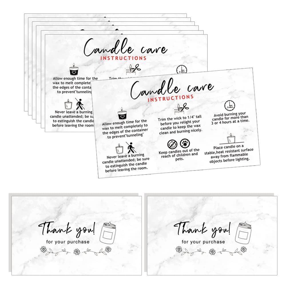 Handmade Candle Care Instruction Card - 50 Pack (3.5 x 2 in) Marble Look Design