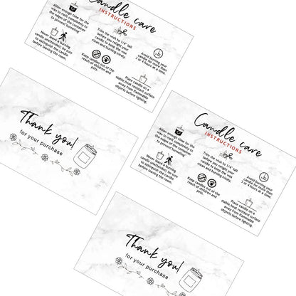 Handmade Candle Care Instruction Card - 50 Pack (3.5 x 2 in) Marble Look Design