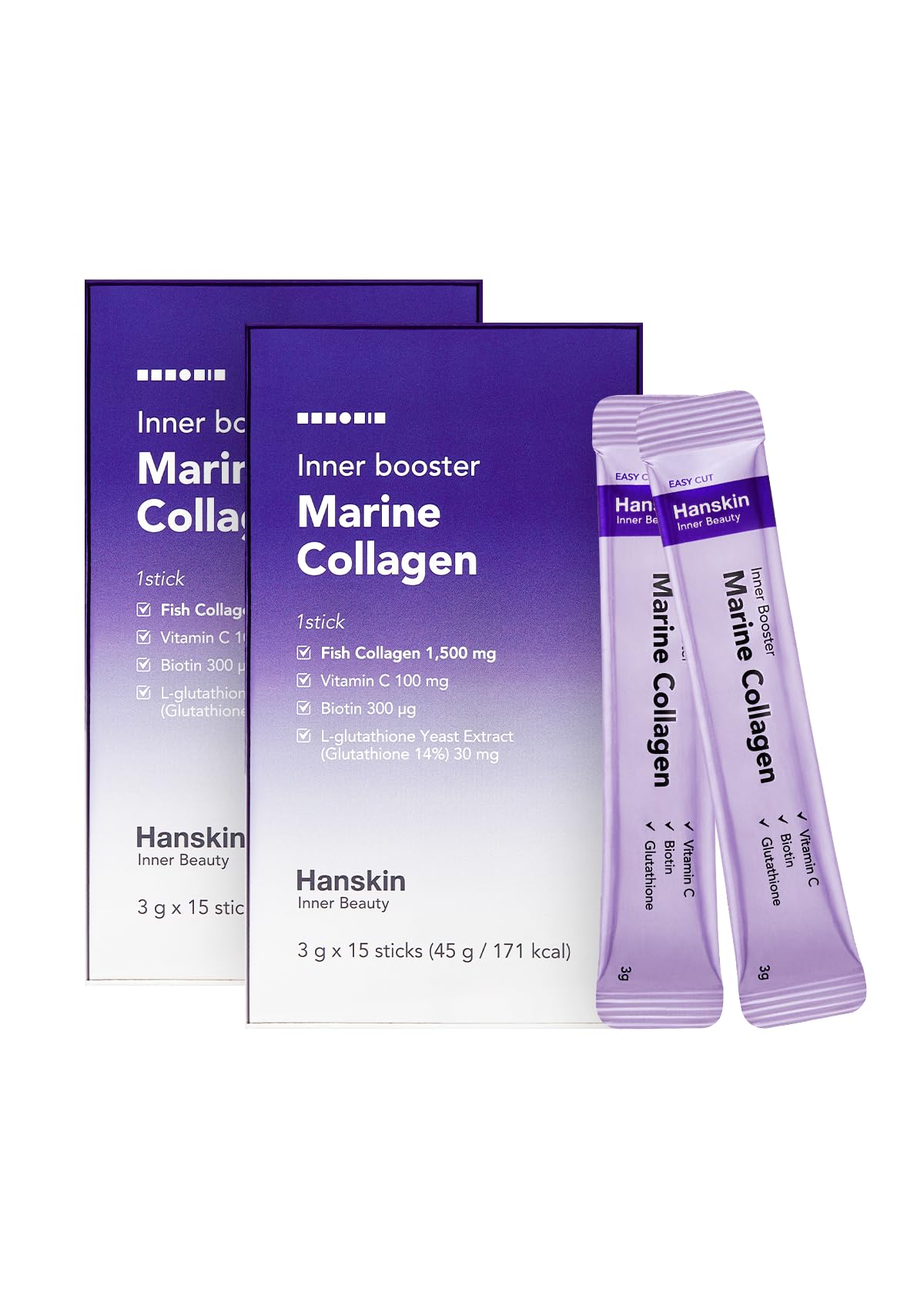 Hanskin Marine Collagen Powder Packets – Skin Volume, Hair & Nails | Biotin, Vitamin C, Glutathione | 2g x 30 Sticks