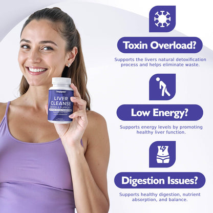 Happee Liver Cleanse Detox & Repair – Milk Thistle, Vegan, USA | 60 Caps