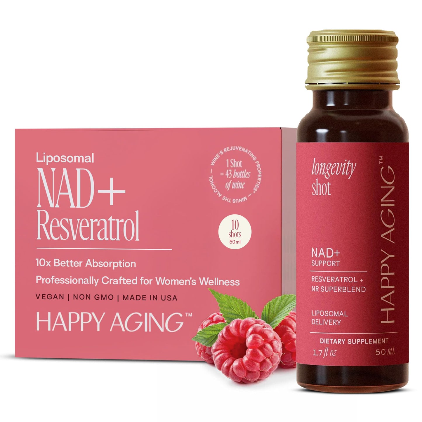 Happy Aging Liquid NAD+ Shot – Liposomal NR, Resveratrol, Antioxidants | 10 Shots
