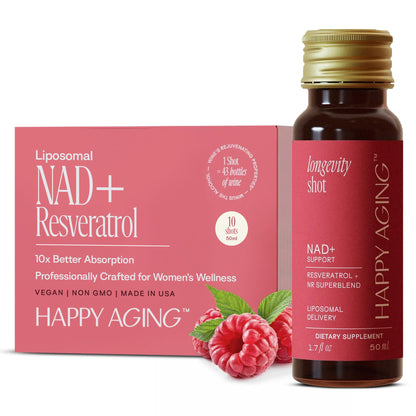 Happy Aging Liquid NAD+ Shot – Liposomal NR, Resveratrol, Antioxidants | 10 Shots