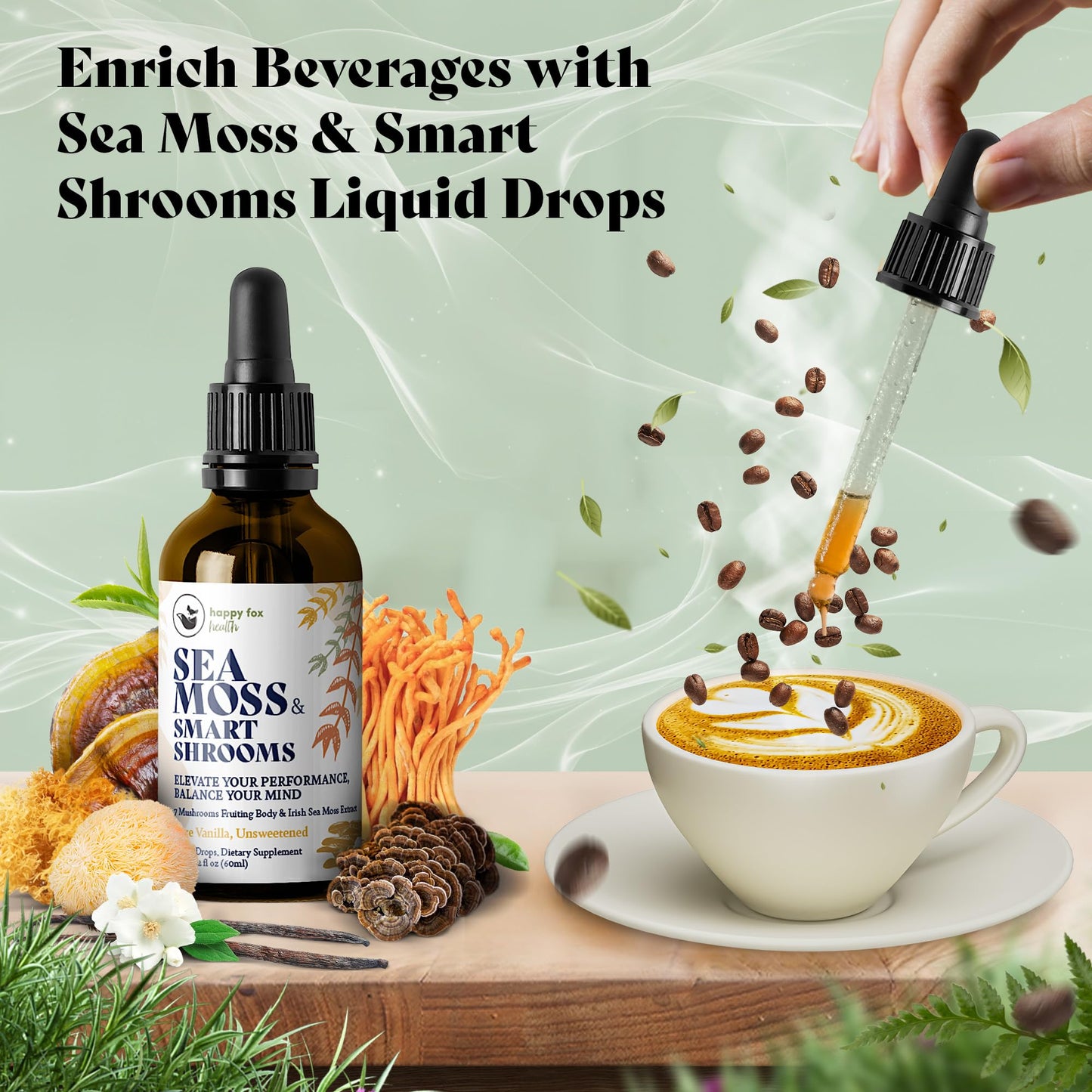 HAPPY FOX Irish Sea Moss Drops & Mushroom Tincture – 7 Adaptogenic Mushrooms