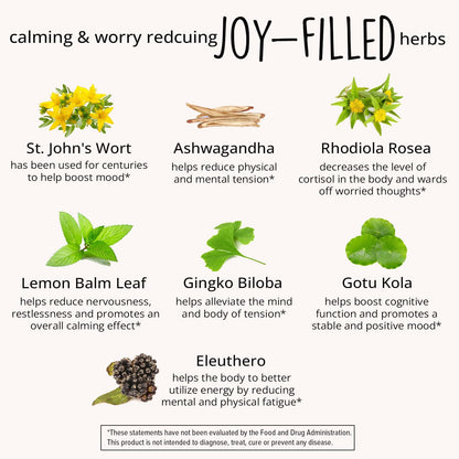 Joy-Filled Mood Support Supplement — 7-Herb Complex w/St. John's Wort (120 Ct) | Plant-Based Mood & Stress Support | Happy Healthy Hippie