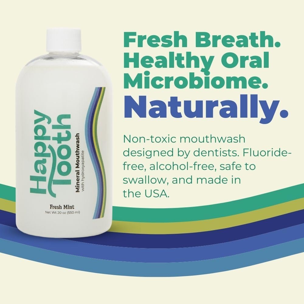 Happy Tooth Hydroxyapatite Mouthwash – Fluoride Free, Remineralizing for Enamel Strength