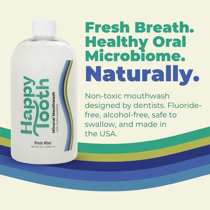 Happy Tooth Hydroxyapatite Mouthwash – Fluoride Free, Remineralizing for Enamel Strength