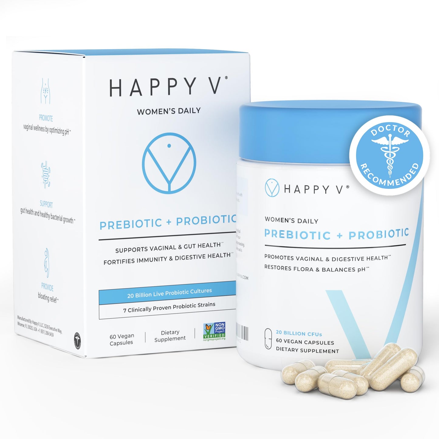 Happy V Dr. Formulated Vaginal Probiotics for Women – pH Balance, Urinary & Gut Support
