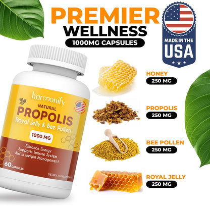 HARMONIFY Bee Pollen Propolis Royal Jelly Extract 1000mg – Immune Support Capsules