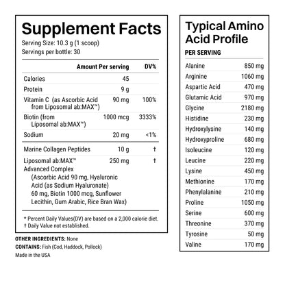 Haroutine Advanced Marine Collagen Powder with Liposomal Vitamin C – Sugar-Free, Unflavored, 30 Servings
