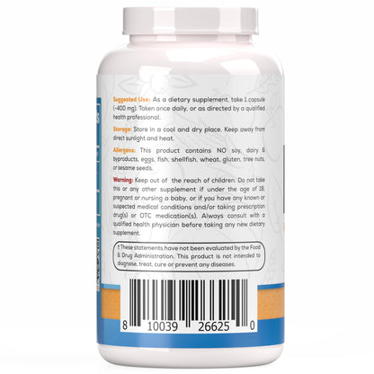 HARVEST NATURALS Palmitoylethanolamide (PEA) Capsules 400mg | 180 Count | Inflammation & Discomfort Support | Lab Tested Ingredients