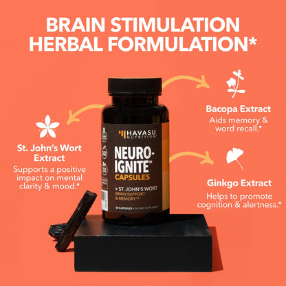 HAVASU NUTRITION NeuroIGNITE Brain Supplement — Memory & Focus, 60 Count, 2-Month Non-GMO Capsules
