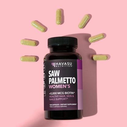 HAVASU Nutrition Saw Palmetto with Biotin 5000mcg - Vegan, Non-GMO DHT Support for Hair, Skin & Nails - 120 Count
