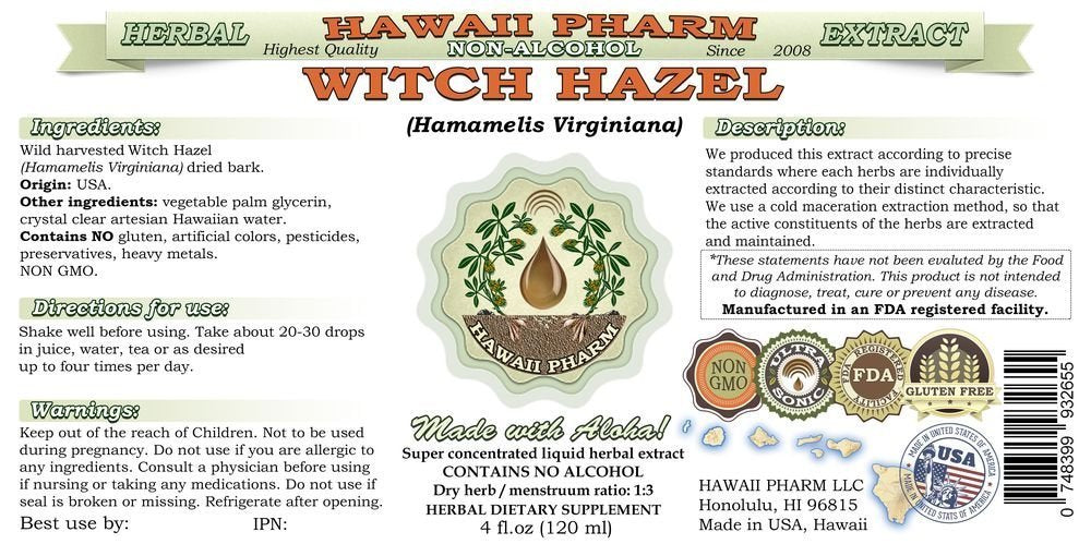 Alcohol-Free Witch Hazel Liquid Extract (Glycerite) – Hamamelis virginiana | Hawaii Pharm | USA 2 oz