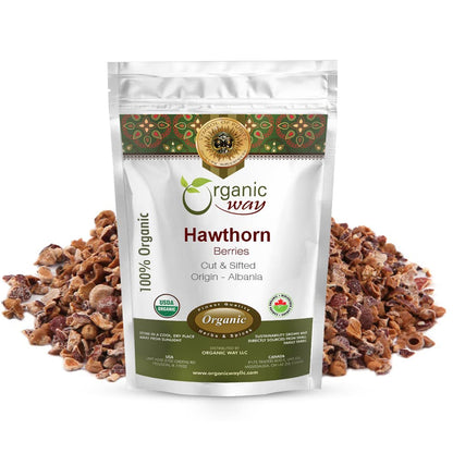 Organic Hawthorn Berries Cut & Sifted (Crataegus monogyna) – European Wild-Harvest, Albania | Kosher, Vegan, Non-GMO | 1 lb