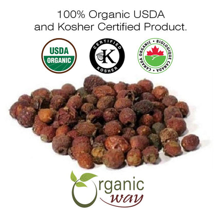 Organic Hawthorn Berries Cut & Sifted (Crataegus monogyna) – European Wild-Harvest, Albania | Kosher, Vegan, Non-GMO | 1 lb