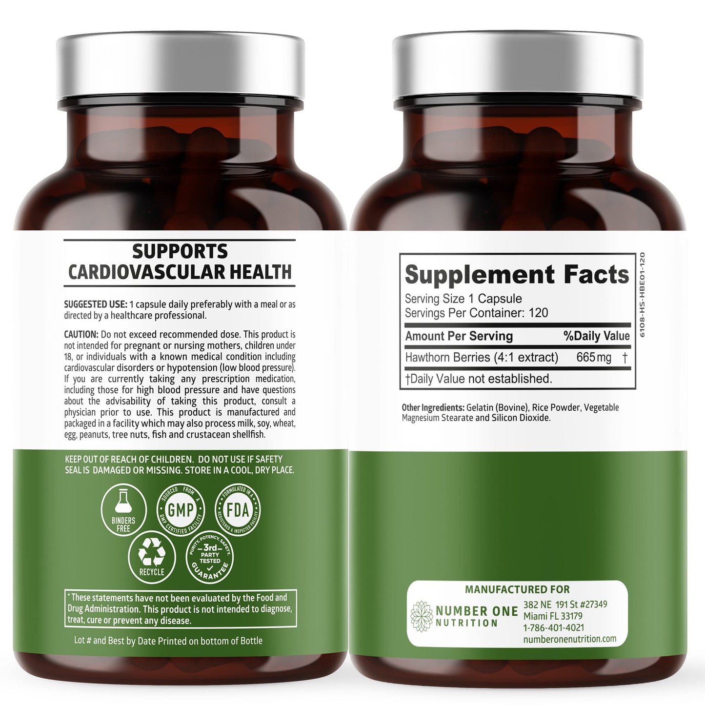 N1N Premium Hawthorn Berry Capsules – Max Strength 2660mg, 120 Caps (Pack of 2)