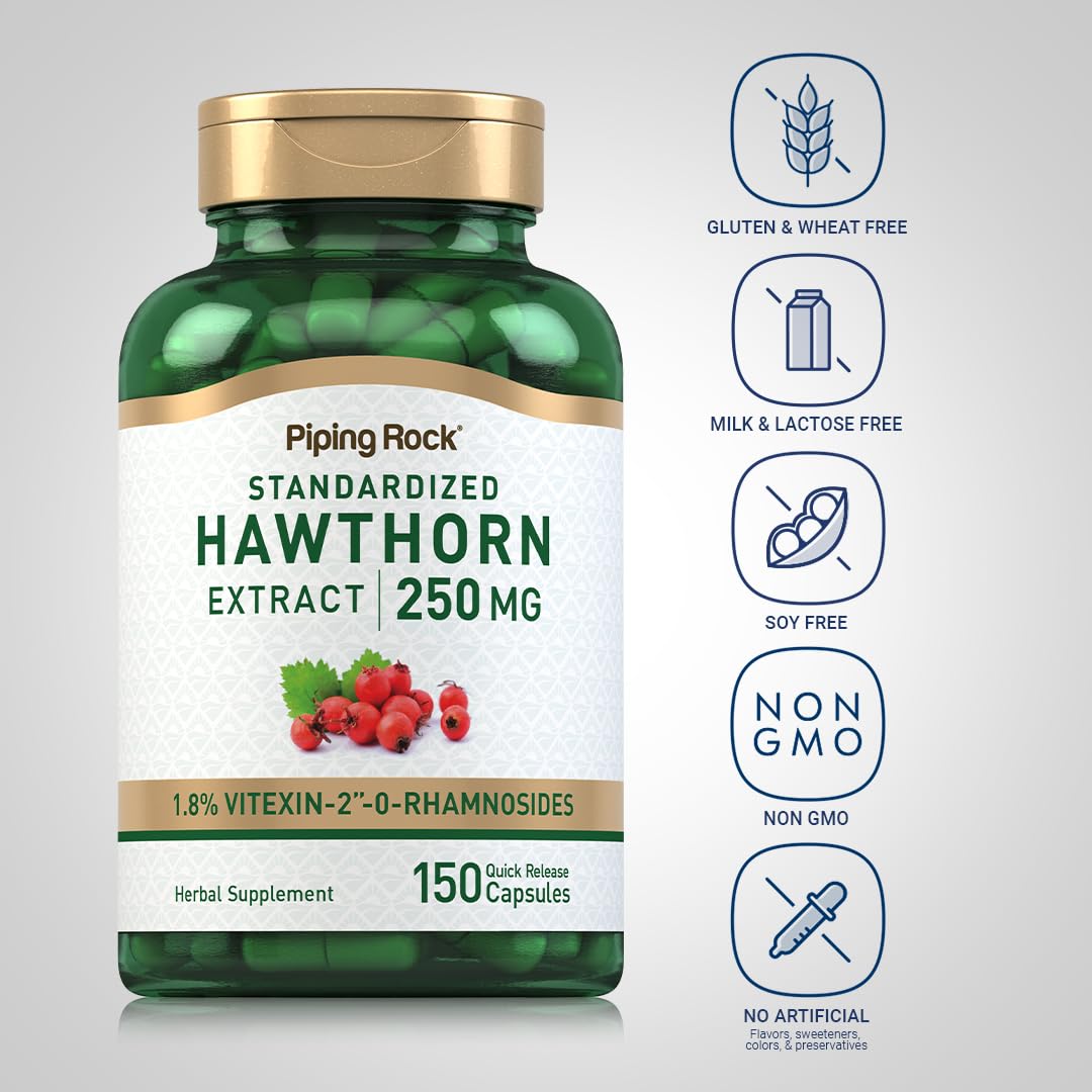 Piping Rock Hawthorn Berry Capsules – 250mg, 150 Pills | Non-GMO, Gluten Free | Herb Extract
