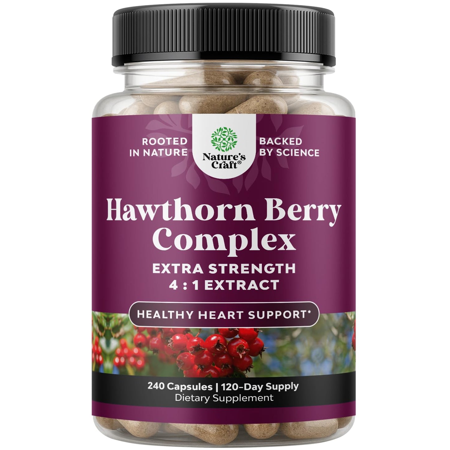 High Strength Hawthorn Berry Capsules 4-1 – Heart Health & Digestion (240 Count)