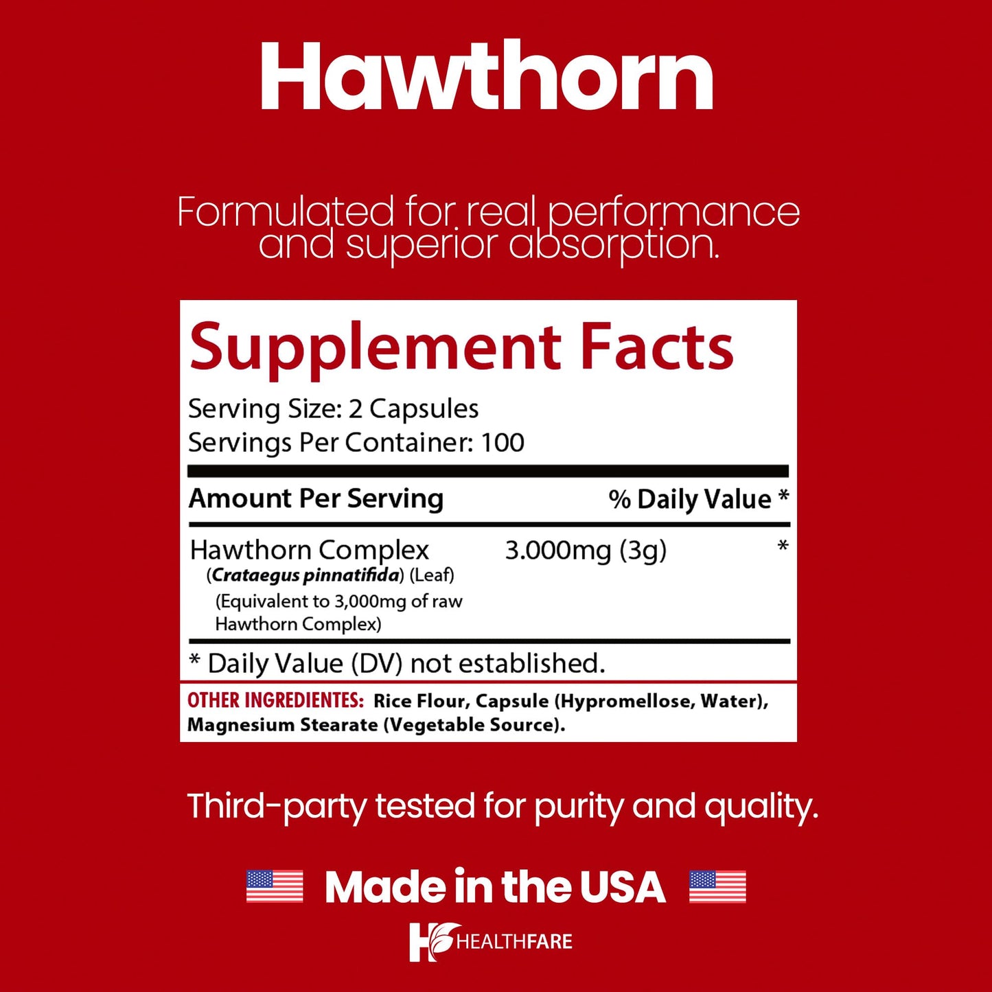HealthFare Hawthorn Berry 3000mg – Heart & Circulatory Support | Vegan, Made in USA
