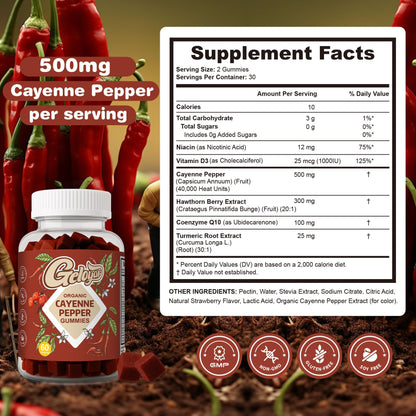 Cayenne Pepper Gummies with Hawthorn Berry — Cardiovascular & Immune Support (60 Count)