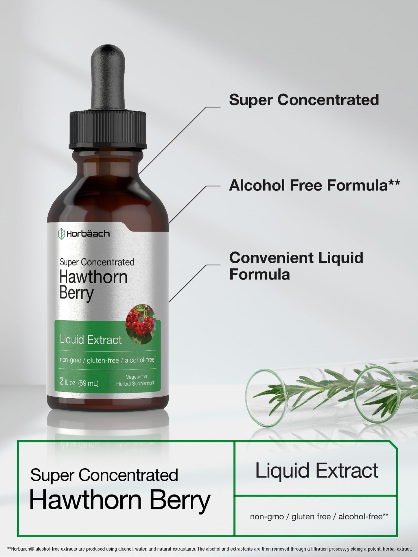 Horbäach Hawthorn Berry Extract | 2 fl oz Alcohol-Free Tincture | Vegetarian, Non-GMO, Gluten Free