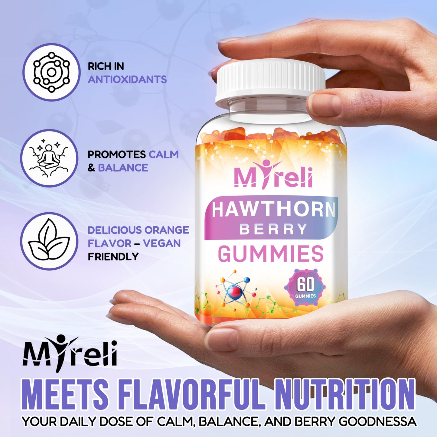 Hawthorn Berry Gummies 1000mg - Vegan, Gluten-Free | Plant-Based Arterial Support - 60 Chewables