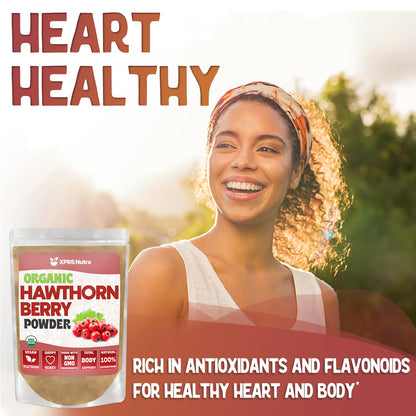 XPRS Nutra Organic Hawthorn Berry Powder – Cardiovascular Support, USDA Organic (8 oz) – Vegan