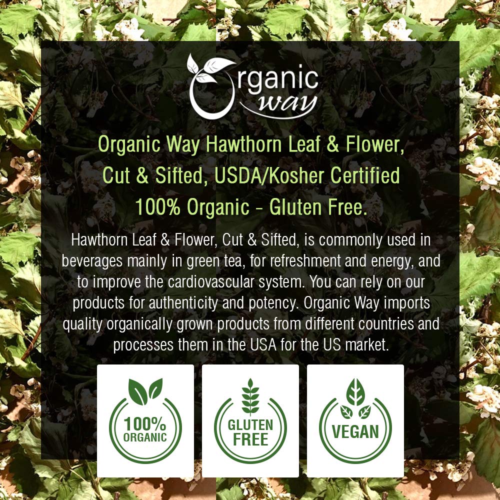Organic Hawthorn Leaf & Flower Cut & Sifted – Herbal Tea (Crataegus monogyna), Albania (4 Oz) | Non-GMO, Gluten Free, Kosher, USDA Certified