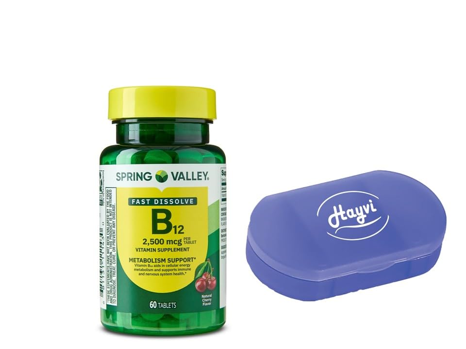 Hayvi Vitamin B12 Quick-Dissolve 2,500 mcg Cherry | 120 Count + Portable Container