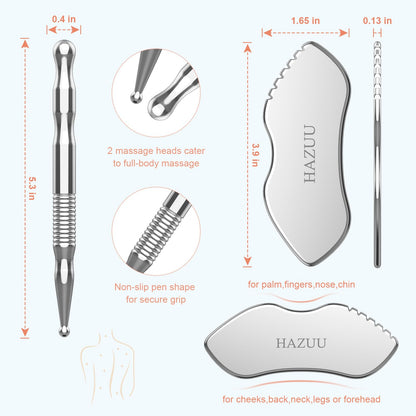 HAZUU Stainless Steel Gua Sha Tool & Acupuncture Pen – Deep Tissue Massage (JGS-3)