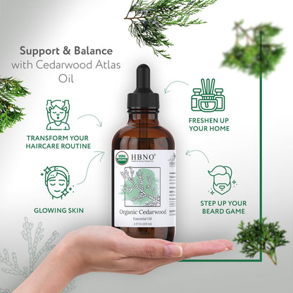 HBNO Cedarwood Essential Oil – 4 oz (120 ml) – USDA Organic