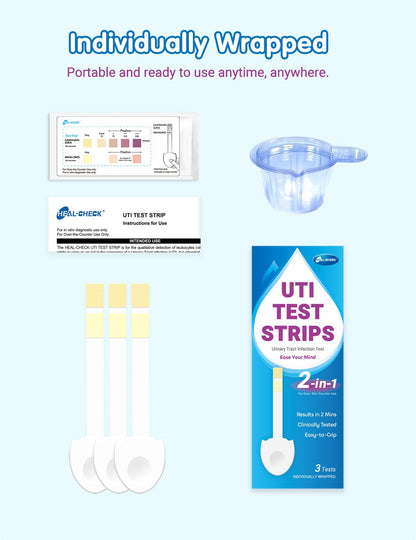 HEAL-CHECK 3 Pack UTI Test Strips – At-Home UTI Kit for Women & Men