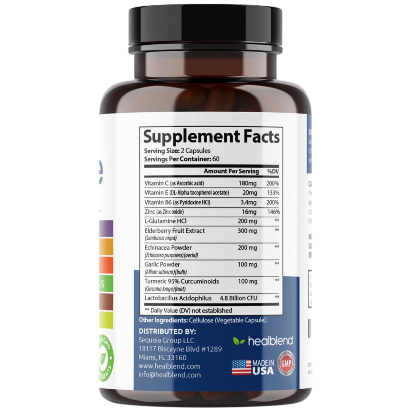 HealBlend 10 in 1 Immune Support Supplement Booster – Elderberry, Zinc, Echinacea, Turmeric, Probiotics | Adults 120 Capsules
