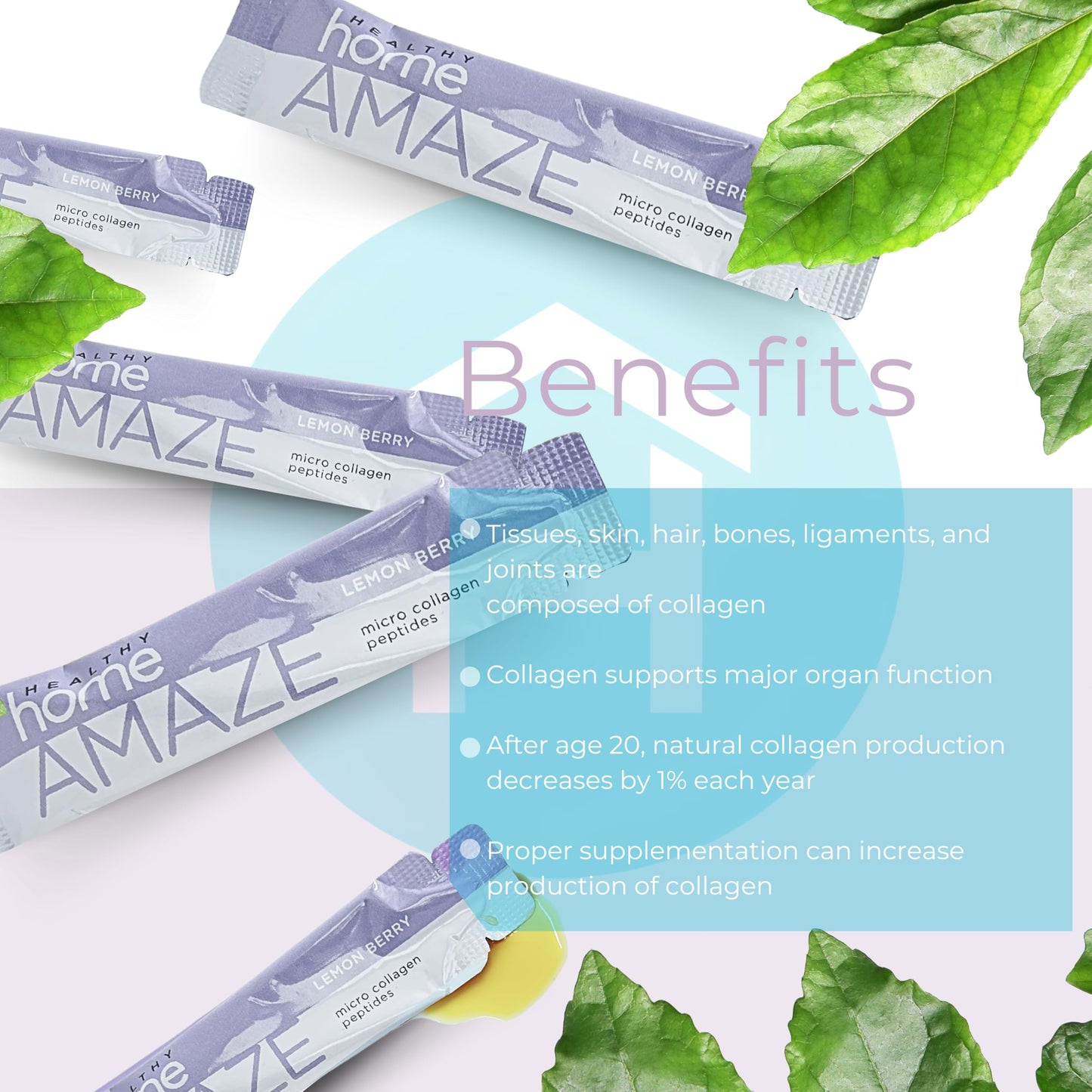 HEALHTY Home Amaze Collage Micro Collagen Peptides - Lemon Berry, 15 Servings, 1 Box | Skin, Hair & Joints