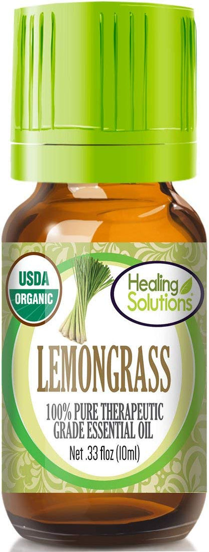 Healing Solutions Organic Lemongrass Essential Oil 0.33 oz (10ml) - Pure & Undiluted