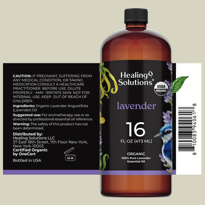 Healing Solutions Organic Lavender Essential Oil 16oz Bulk - Lavender Oil for Skin, Cleaning & Diffuser