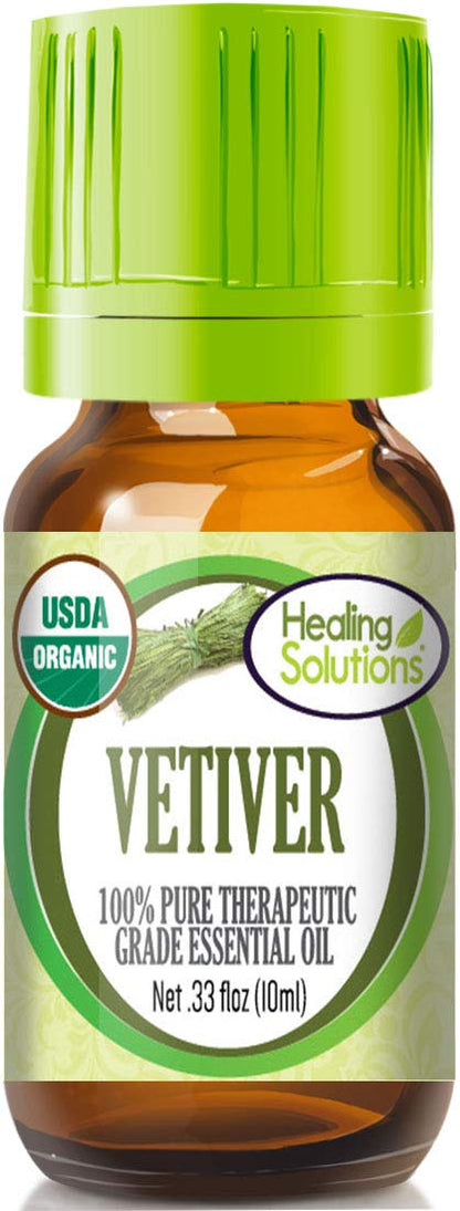 Healing Solutions Vetiver Essential Oil 0.33 oz (10 ml) – Organic, Pure, Therapeutic Grade
