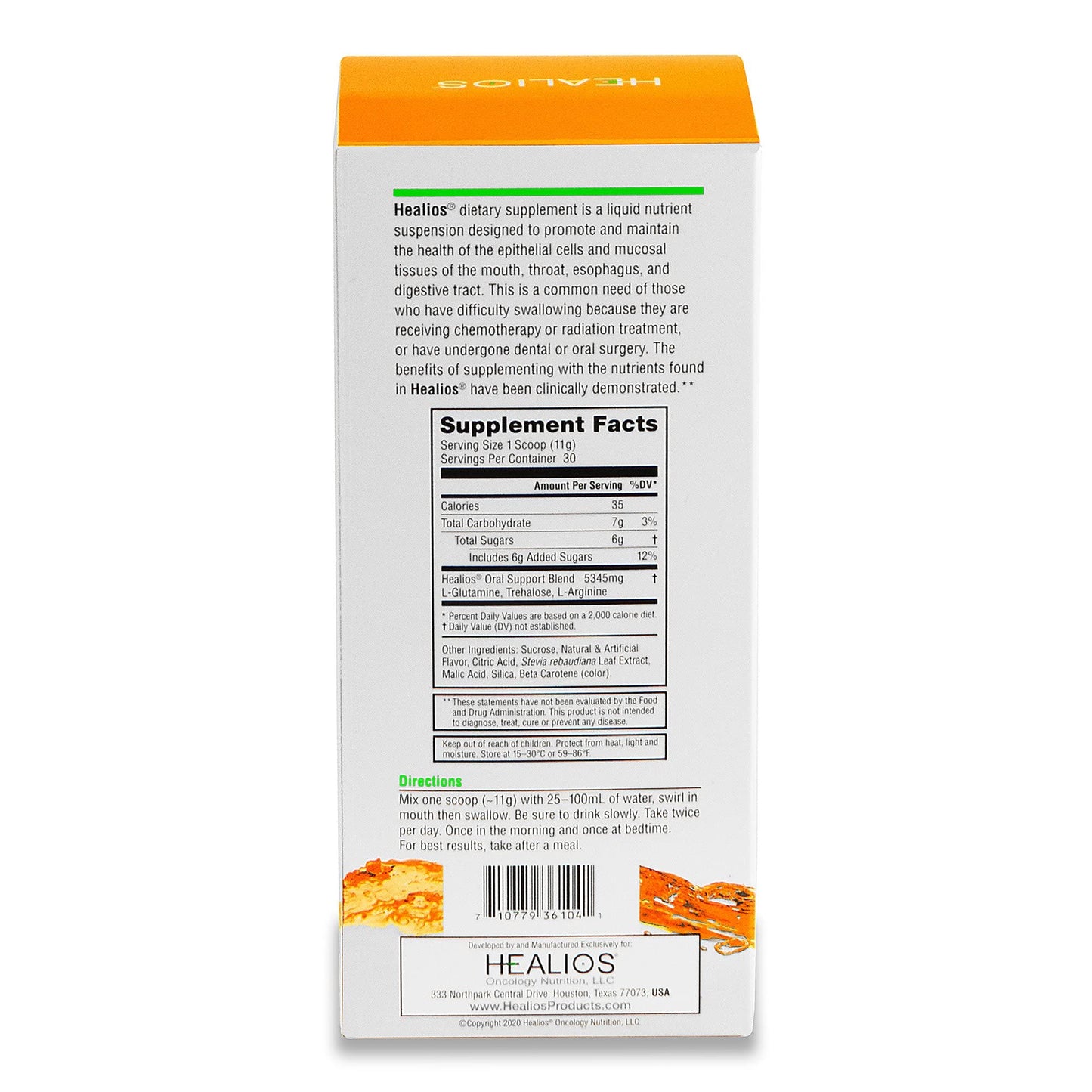 Healios Orange Flavor Glutamine Powder for Oral Health – 11.64 oz