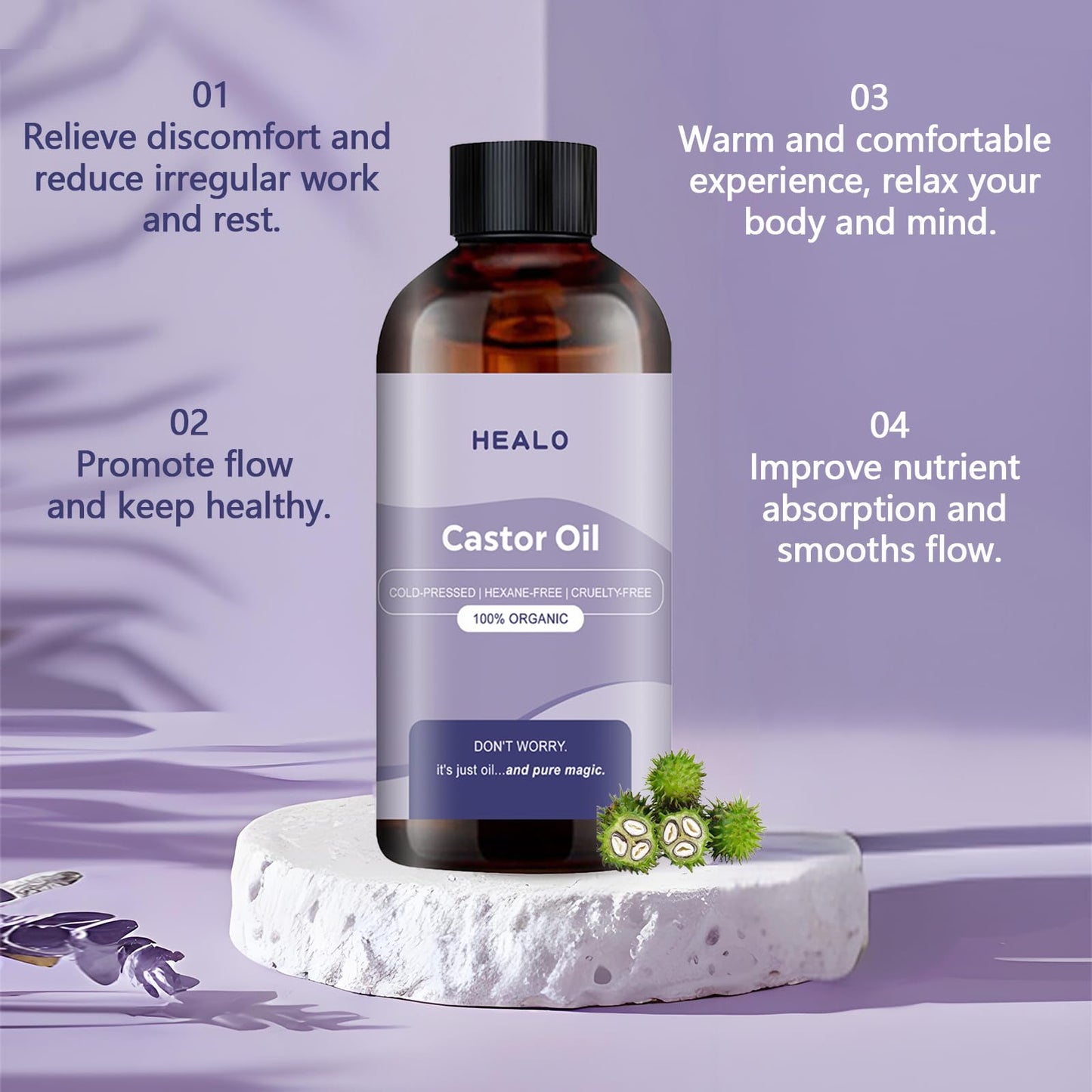 Healo Castor Oil Pack Wrap Kit – 3.38 oz, Reusable Wraps & Adjustable Straps