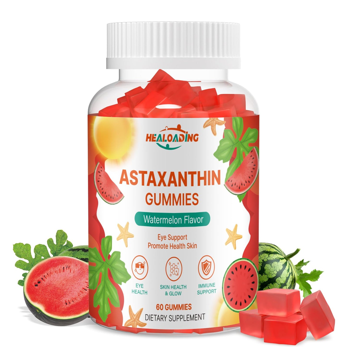 HEALOADING Astaxanthin 12mg Gummies – Eye, Skin, Joint & Immune Support (60 Gummies)