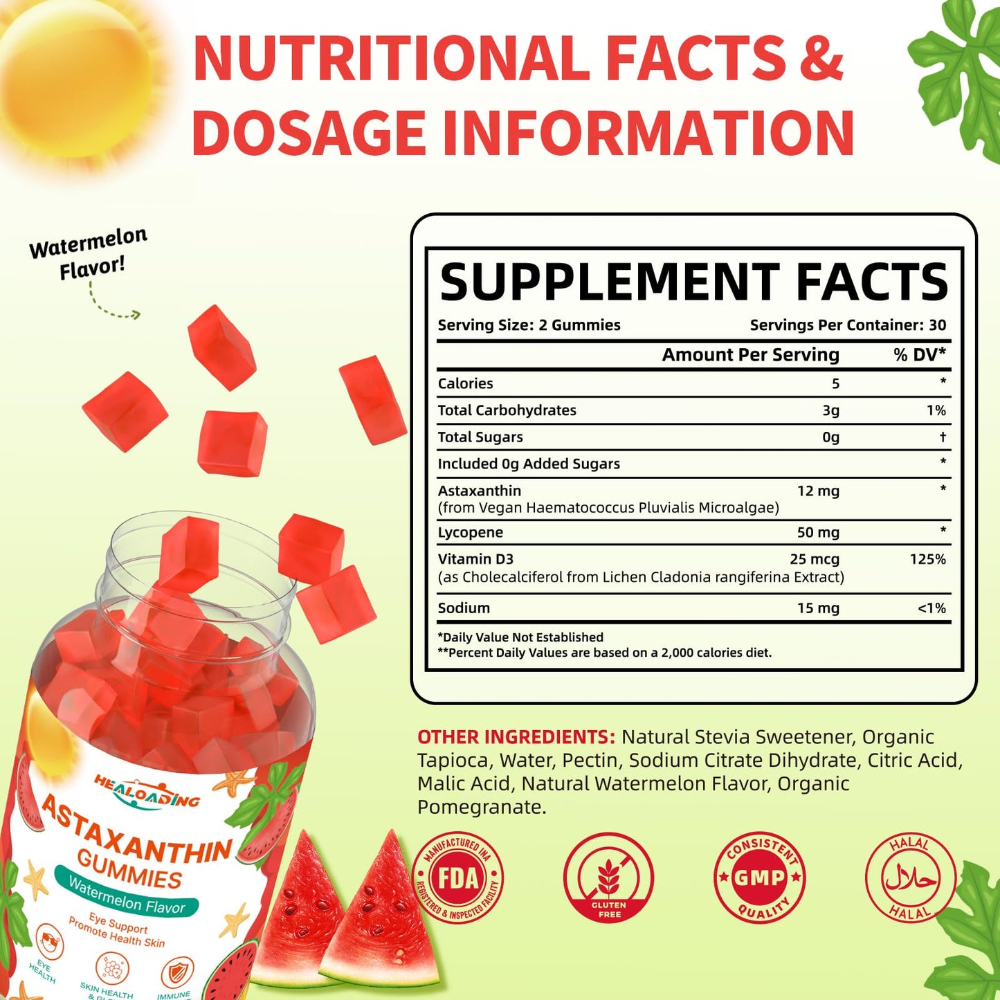 HEALOADING Astaxanthin 12mg Gummies – Eye, Skin, Joint & Immune Support (60 Gummies)