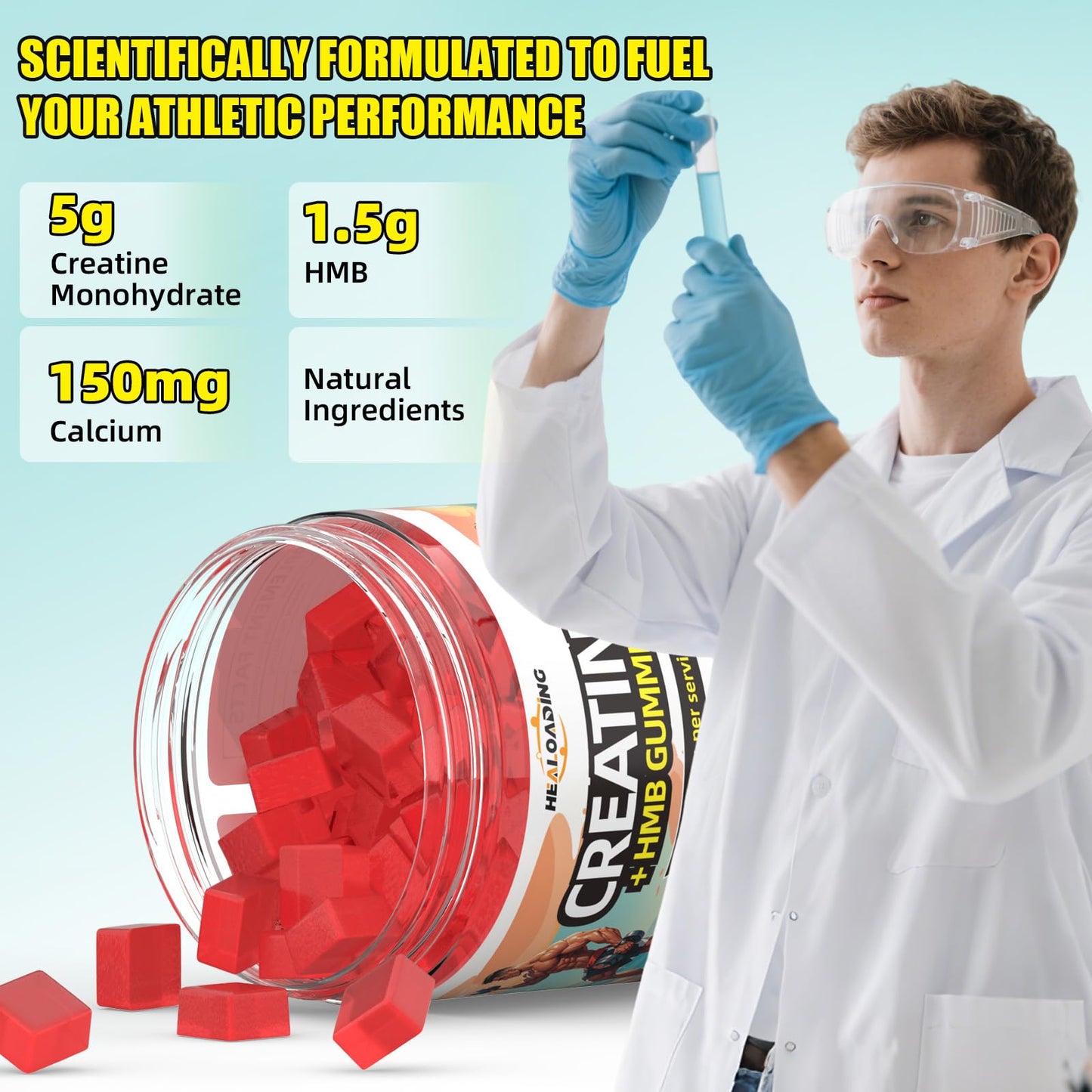 HEALOADING Creatine Monohydrate Gummies with HMB for Men – Strength, Recovery & Muscle Support