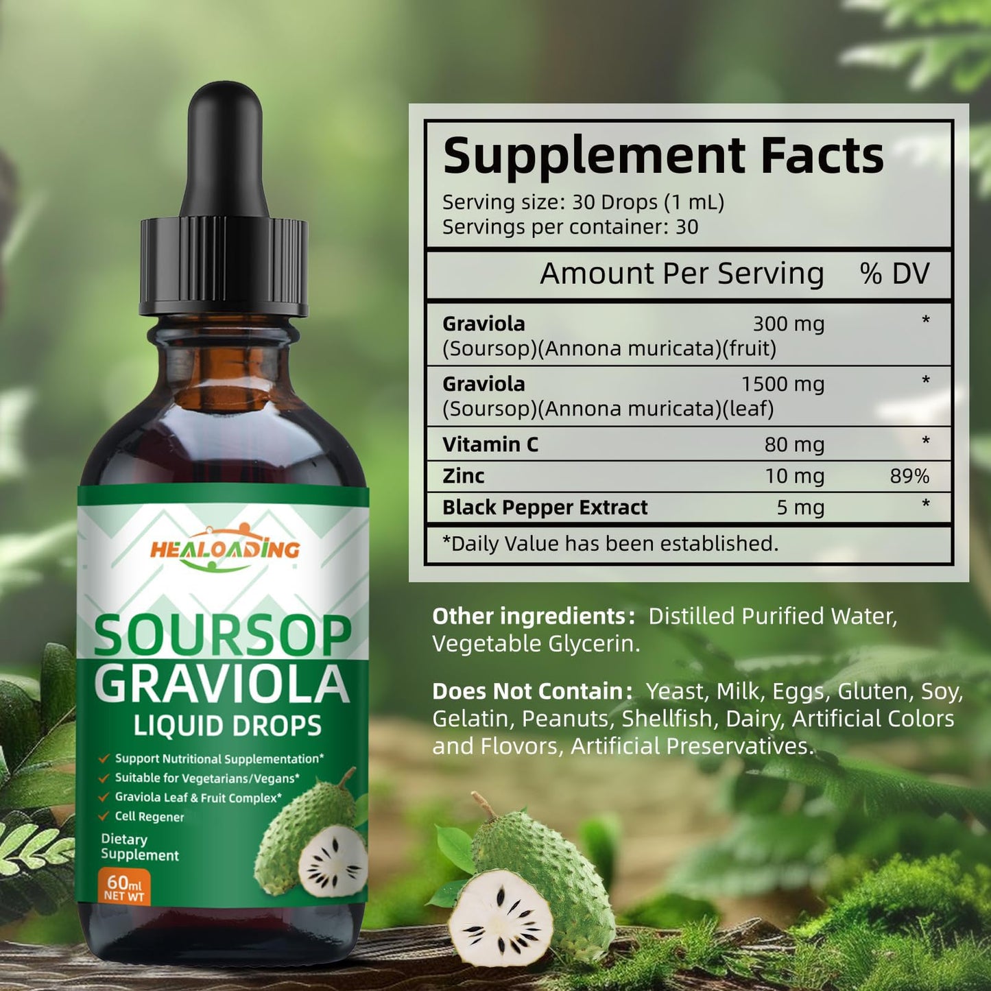 HEALOADING Soursop Bitters Drops - Organic Graviola Soursop Extract for Immune & Cell Support