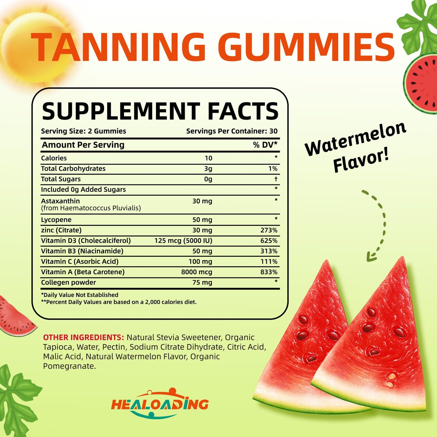 HEALOADING Tanning Gummies for Adults | Astaxanthin, Lycopene & Zinc